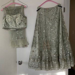 Lehenga - mint green with silver/gold embellishments, worn once.